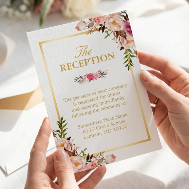 Wedding Reception Elegant Chic Floral Gold Frame Enclosure Card (Creator Uploaded)