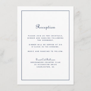 Wedding Reception Elegant Script Classic Navy Blue Enclosure Card