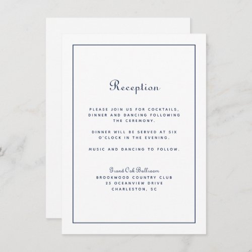 Wedding Reception Elegant Script Classic Navy Blue Enclosure Card