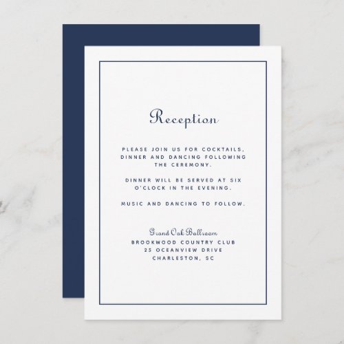 Wedding Reception Elegant Script Navy Blue Classic Enclosure Card