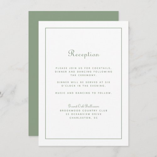 Wedding Reception Elegant Script Sage Green White  Enclosure Card