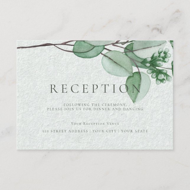 Wedding Reception | Elegant Watercolor Eucalyptus Enclosure Card (Front)