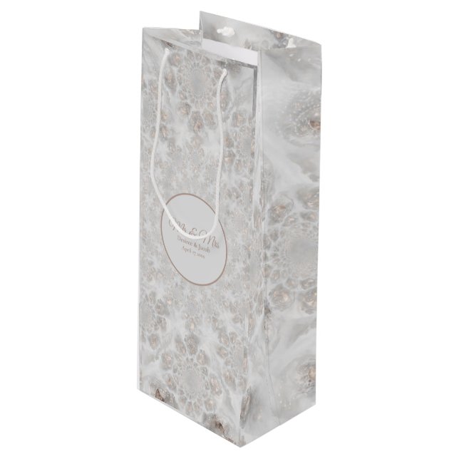 Wedding Reception Elegant White Gold Silver Simple Wine Gift Bag (Front Angled)