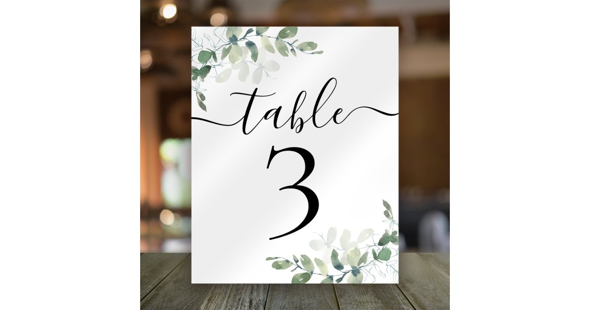 Wedding Reception Eucalyptus Table Number 3 | Zazzle