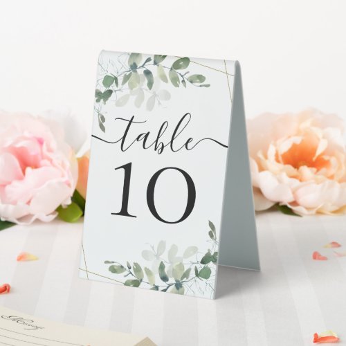 Wedding Reception Eucalyptus Table Number Table Tent Sign