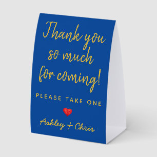 Wedding Reception Favors Blue and Gold Minimalist Paper Table Tent