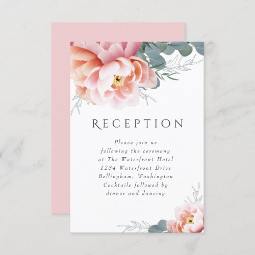 Wedding Reception Floral Blush Pink Peony Details Enclosure Card