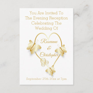 Wedding Reception Gold Coloured Heart Butterfly Enclosure Card
