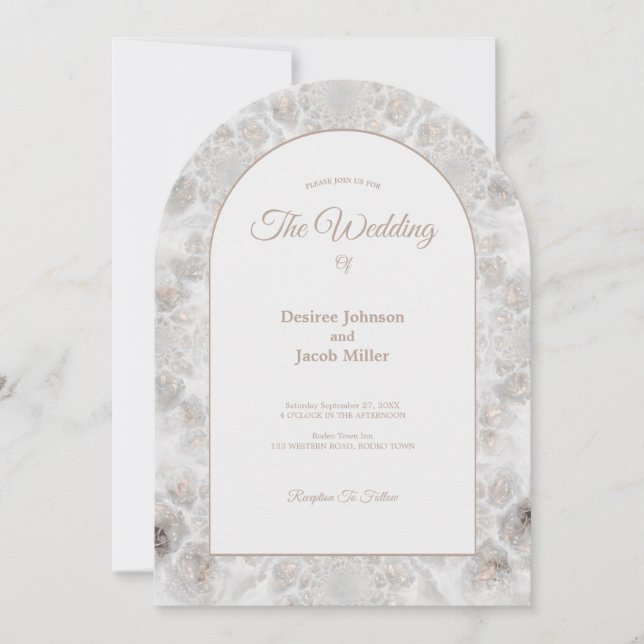 Wedding Reception Gold White Silver Elegant Arch Invitation (Front)