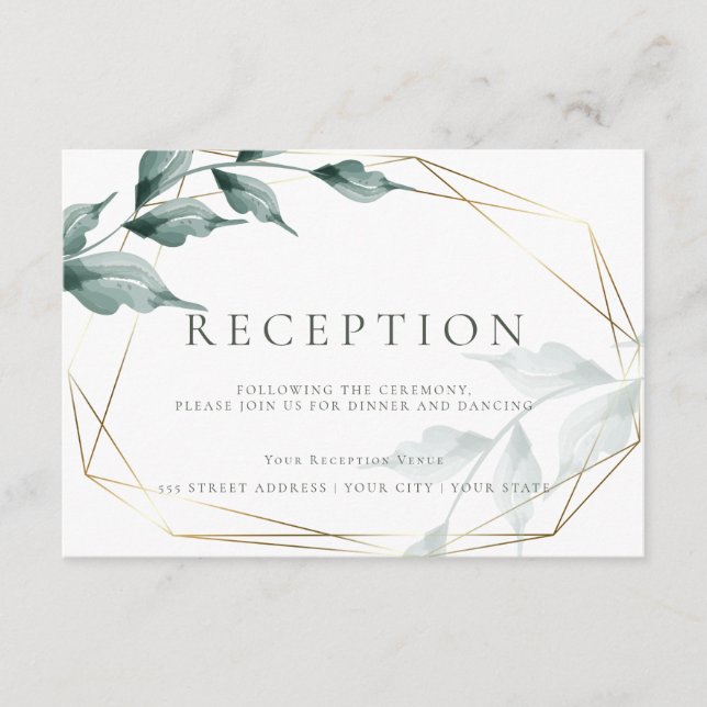 Wedding Reception | Grayed Jade Green Botanical Enclosure Card (Front)