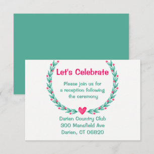 Wedding Reception Green Turquoise & Pink Floral Invitation