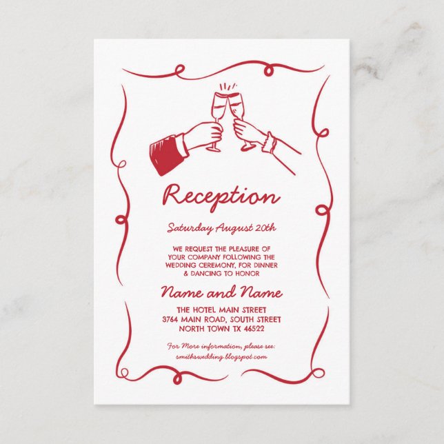 Wedding Reception Hand Drawn Illustrated Whimsical Enclosure Card (Front)