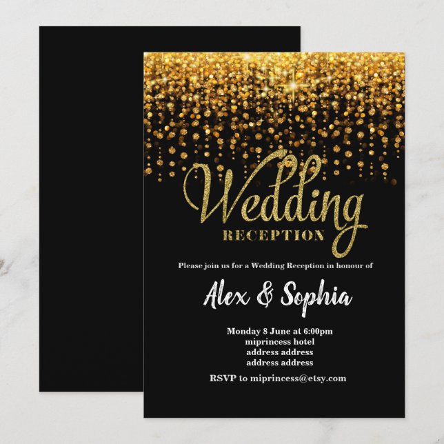Wedding  reception invitation, glitter invitation (Front/Back)