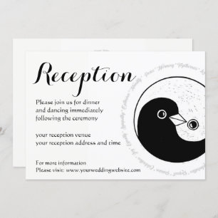 WEDDING RECEPTION INVITE. b/w YinYang doves Invitation