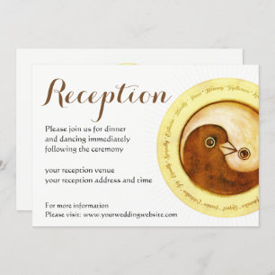 WEDDING RECEPTION INVITE. Gold YinYang doves Invitation