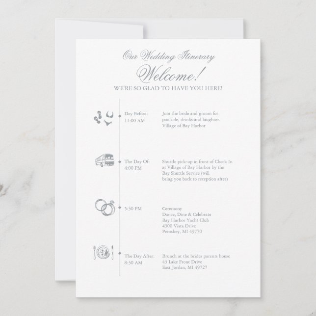 Wedding Reception Itinerary Timeline in Gray (Front)