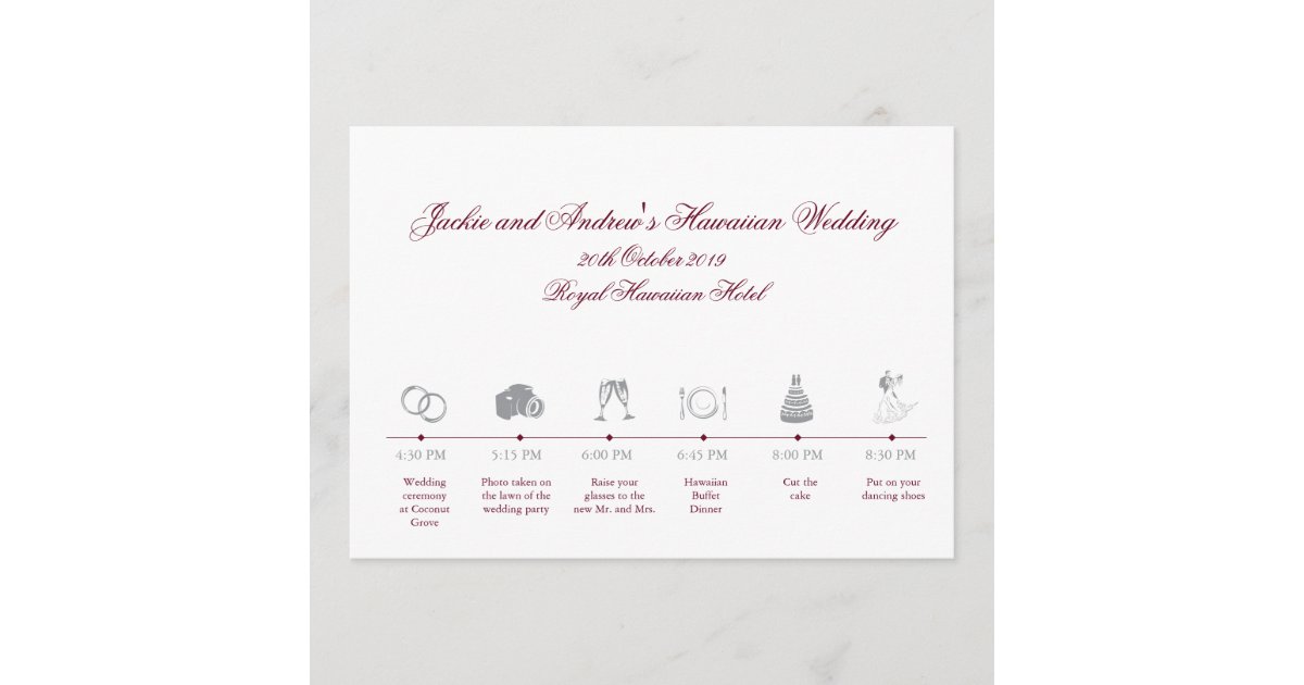 Wedding Reception Itinerary Timeline Program Zazzle Com