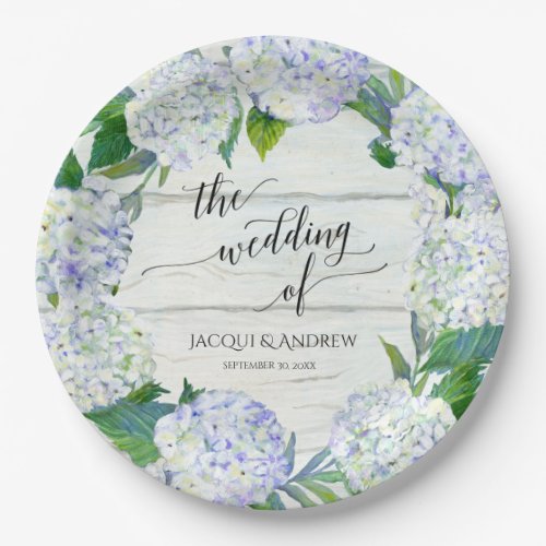 Wedding Reception Lavender Hydrangea Wreath Wood Paper Plates