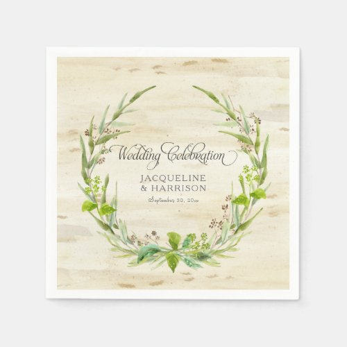 Wedding Reception Leaves Wreath Birch Bark Wood Napkins