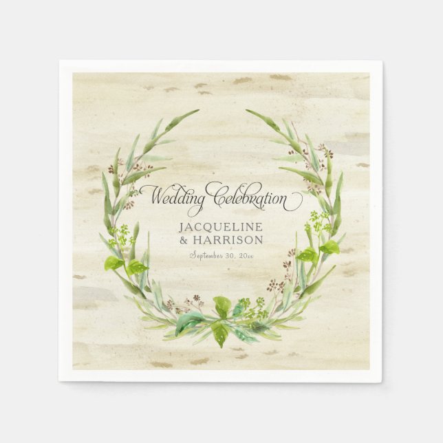 Wedding Reception Leaves Wreath Birch Bark Wood Napkins (Front)