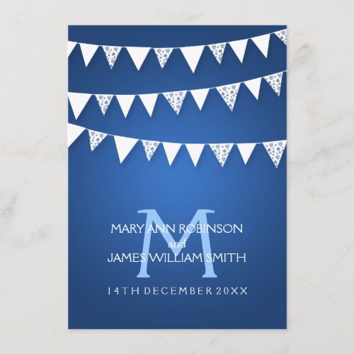 Wedding Reception Love Bunting Monogram Blue Custom Announcement