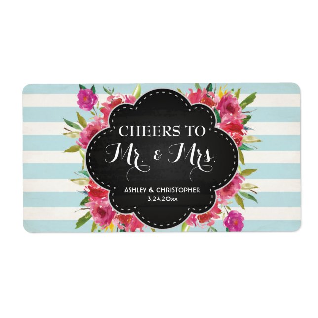 Wedding Reception Mini Champagne Label Floral (Front)