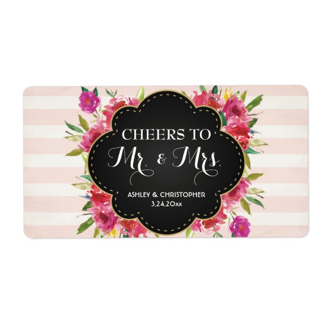 Wedding Reception Mini Champagne Label Floral (Front)