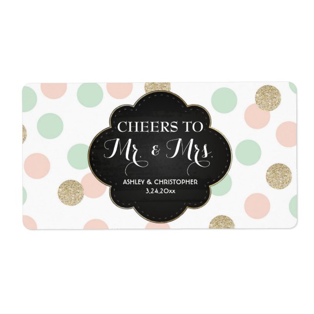 Wedding Reception Mini Champagne Label Polka Dots (Front)
