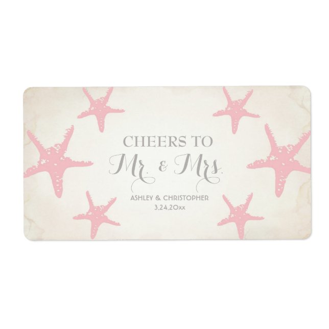 Wedding Reception Mini Champagne Label Starfish (Front)