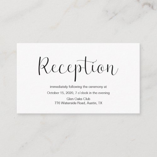 Wedding Reception Minimal design Black font Enclosure Card
