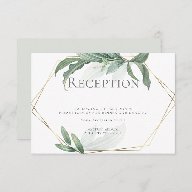 Wedding Reception | Modern Elegant Tropical Leaves Invitation (Front/Back)