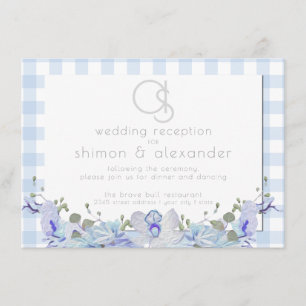 Wedding Reception Monogram Blue Gingham Enclosure Card