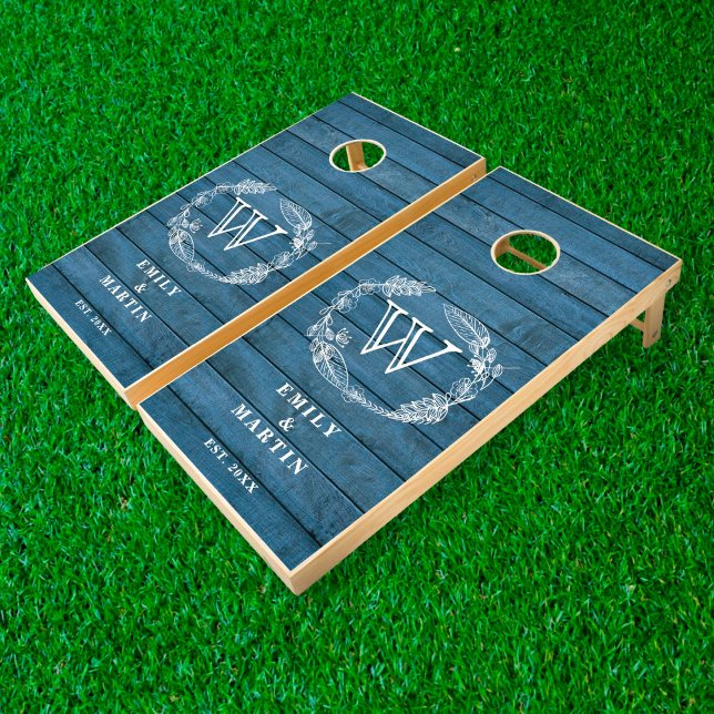 Wedding Reception Monogram Rustic Wood Garland  Cornhole Set (Creator Uploaded)