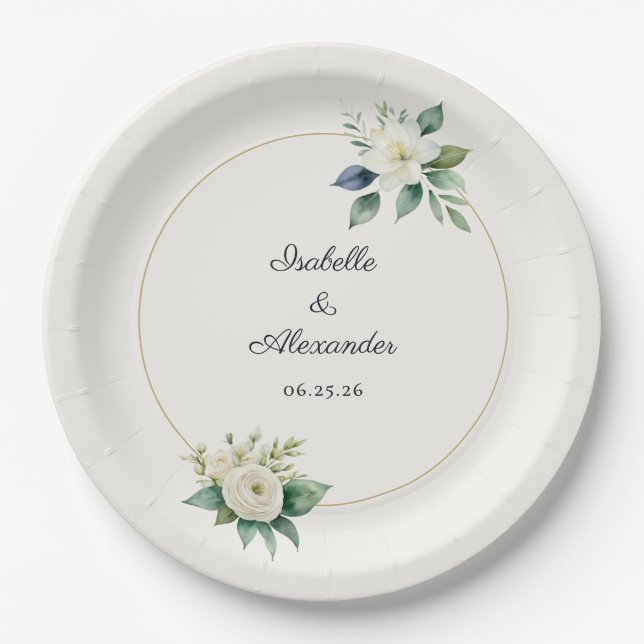Wedding Reception Newlyweds Names and Date Paper Plates (Front)