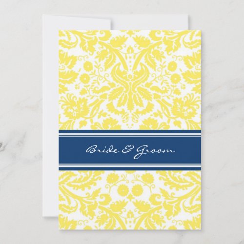Wedding Reception Only Blue Yellow Damask Personalized Announcements