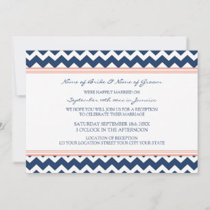 Wedding Reception Only Coral Blue Chevron Invitation