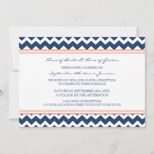 Wedding Reception Only Coral Blue Chevron Invites