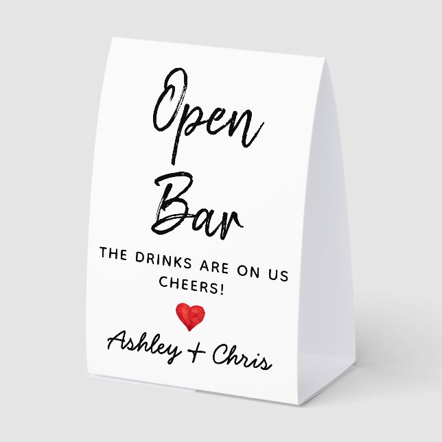 Wedding Reception Open Bar Drinks are on us Drink Paper Table Tent (Front)