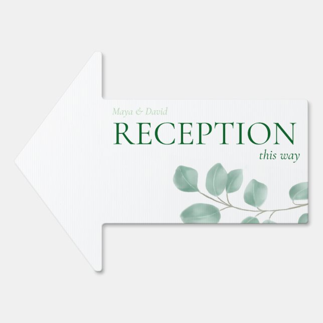 Wedding Reception Outdoor Sign Arrow Eucalyptus (Front)