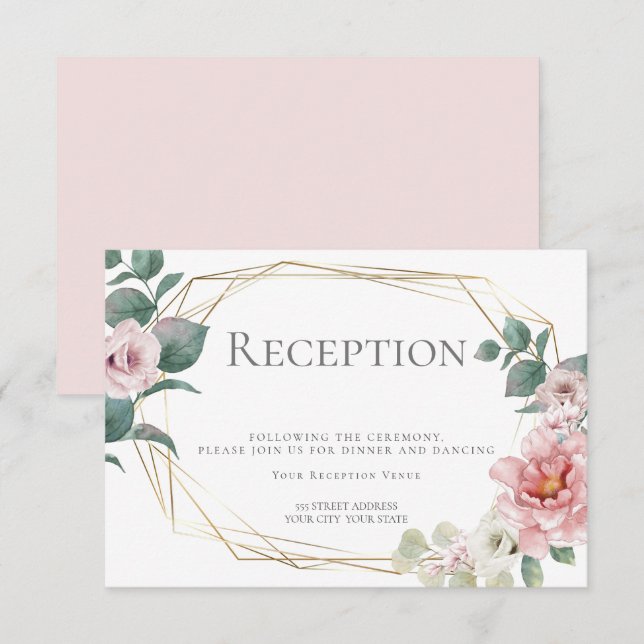 Wedding Reception | Pale Pink Peony Flowers Invitation (Front/Back)