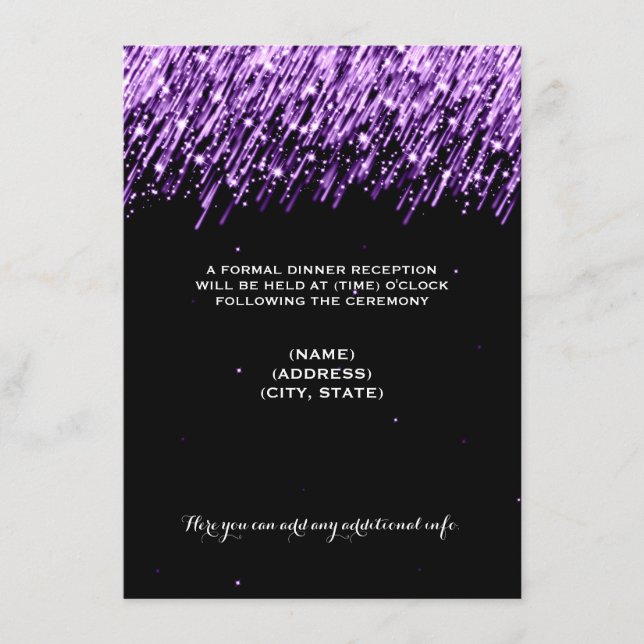 Wedding Reception Party Falling Stars Purple Enclosure Card (Front)