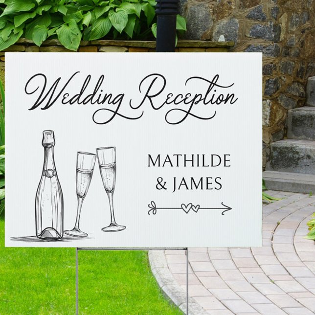 Wedding Reception Personalized Outdoor Wedding Sign (Illustrated Wedding Reception Sign by Darling & May)