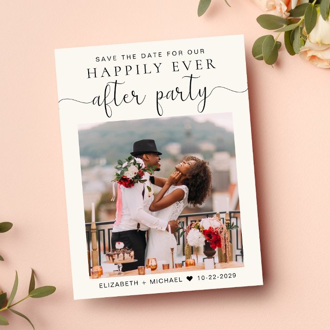 Wedding Reception Photo Cream Save the Date Announcement Postcard (A stylish save the date announcement for a reception to celebrate your elopement or private wedding)