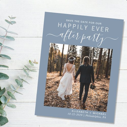 Wedding Reception Photo Dusty Blue Save The Date Announcement Postcard