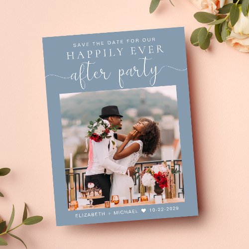 Wedding Reception Photo Dusty Blue Save the Date Announcement Postcard
