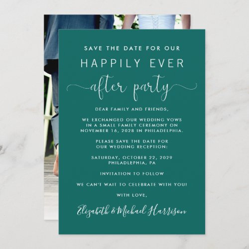 Wedding Reception Photo Jade Green Save the Date Announcement