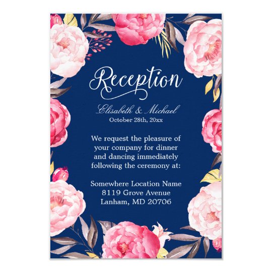 wedding reception pink floral wreath navy blue invitation zazzle com