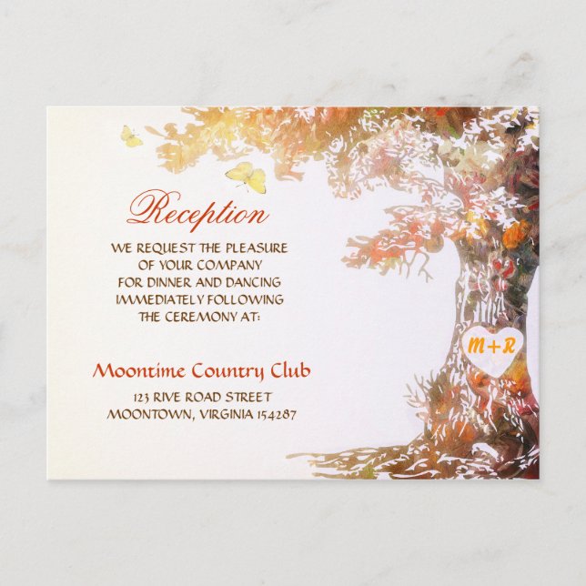 wedding reception postcard - colorful tree (Front)