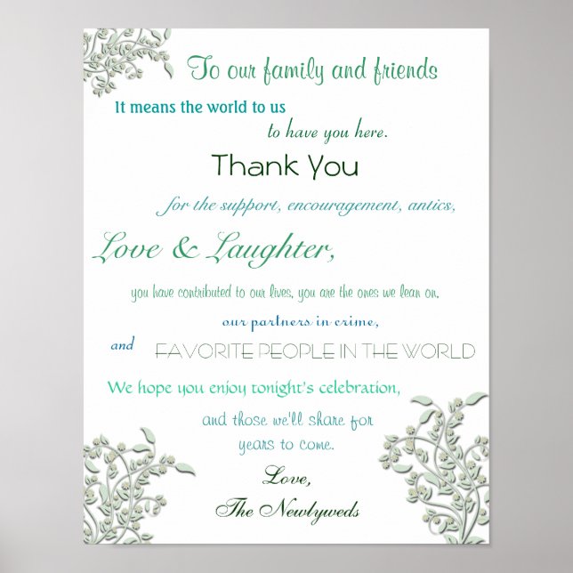 Wedding Reception Poster, Thank You Sign (Front)