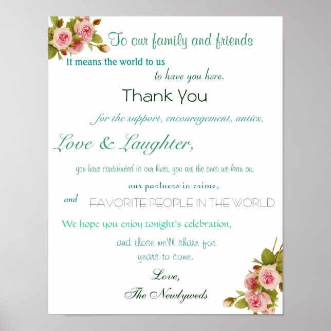 Wedding Reception Poster, Thank You Sign (Front)